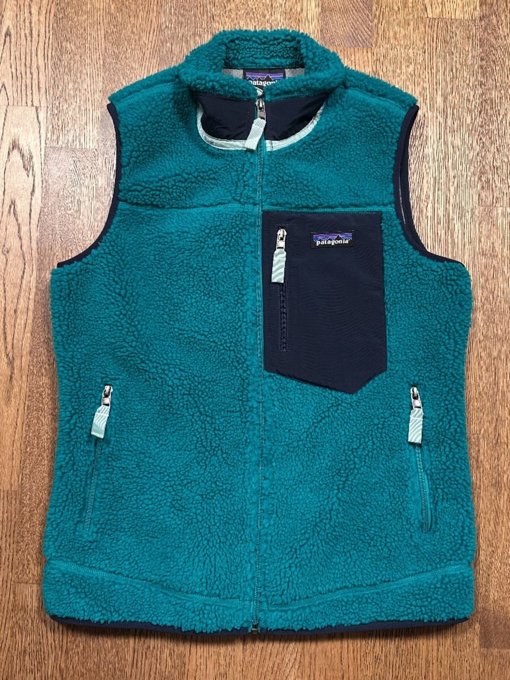 Patagonia Retro-X Vest Elwha Blue Sherpa Fleece Full Zip Vest Jacket Womens S
